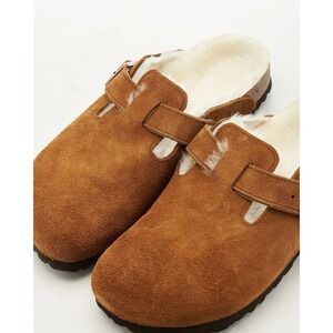 Birkenstock Boston VL Shearling‎ Mink Suede Clogs Size 39 Narrow Fit